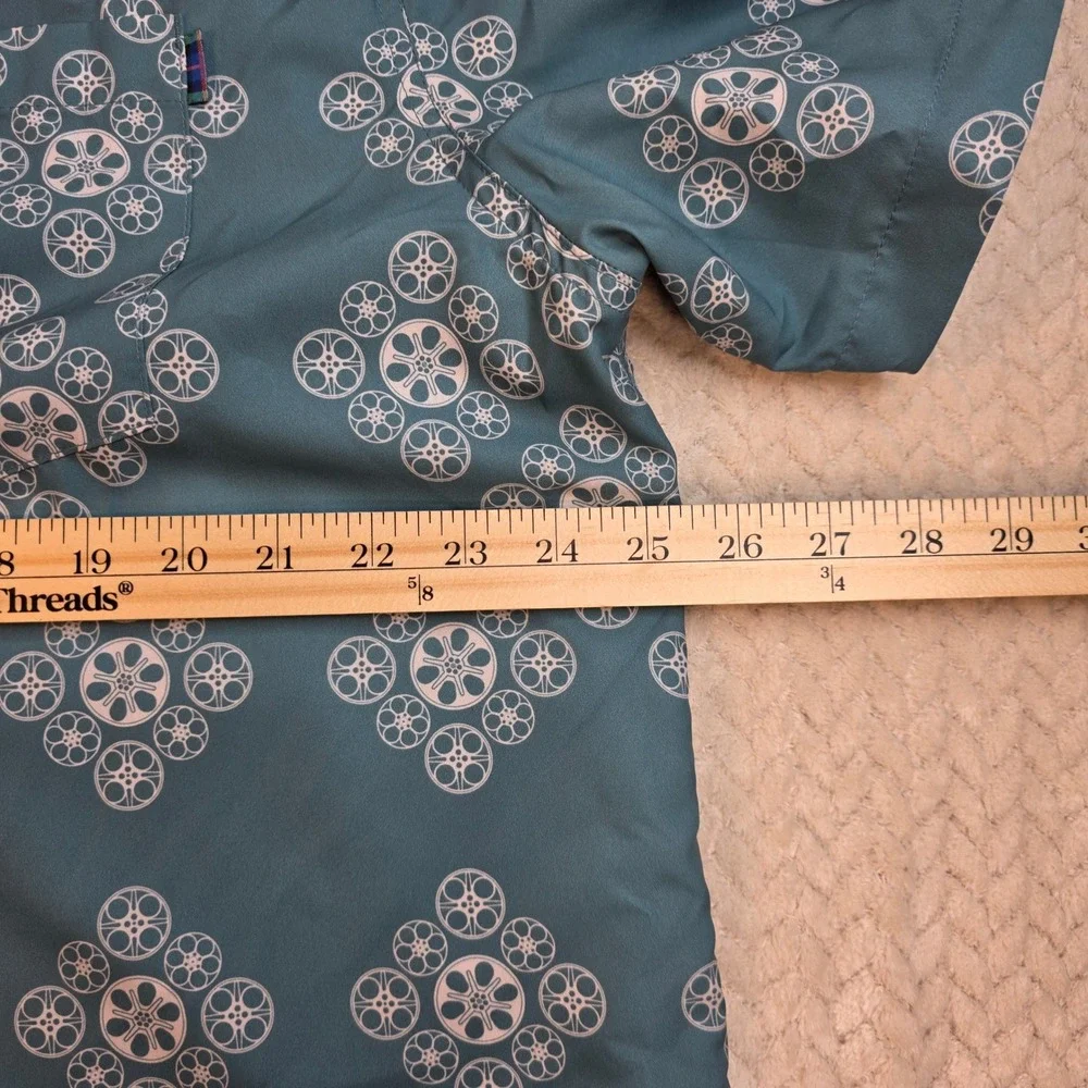 William Murray Golf Mens XXL Blue Movie Film Reel Print Short Sleeve Button Down